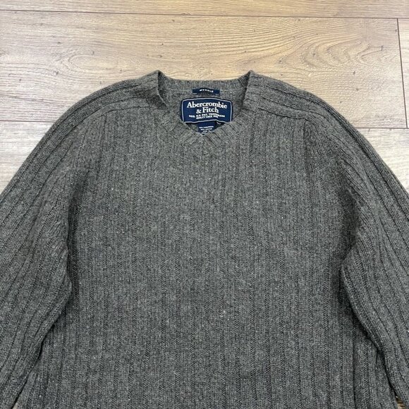 Abercrombie & Fitch Sweater Mens Large Brown Lambswool Blend Muscle Ribbed Knit - Picture 2 of 12
